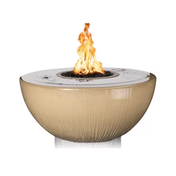 38 Round Sedona Fire, Water Bowl, GFRC Concrete, Brown, Low Voltage Electronic Ignition, Liquid Propane, The Outdoor Plus, Mfr#: OPT-38FW360E12V-BRN-LP